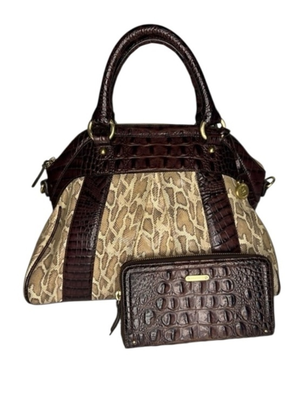Rare Brahmin Louise Rose Satchel and Wallet Set Snake Croc Embossed Leather